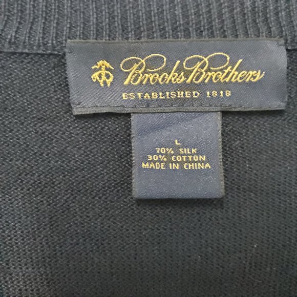 BROOKS BROTHERS Mens L Navy Blue Pullover Sweater V Neck Silk Blend - Picture 7 of 8